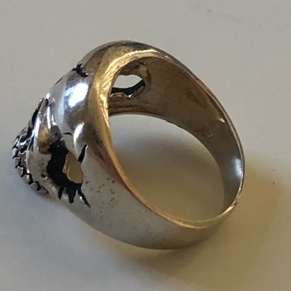 925 Silver biker pirate sugar skull ring cz stone - Picture 5 of 5